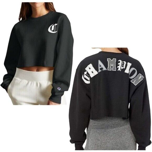 Champion WMNS XL‎ Sweatshirt Crop Cut Off Reverse Weave Crew Old English Fall - Picture 1 of 11